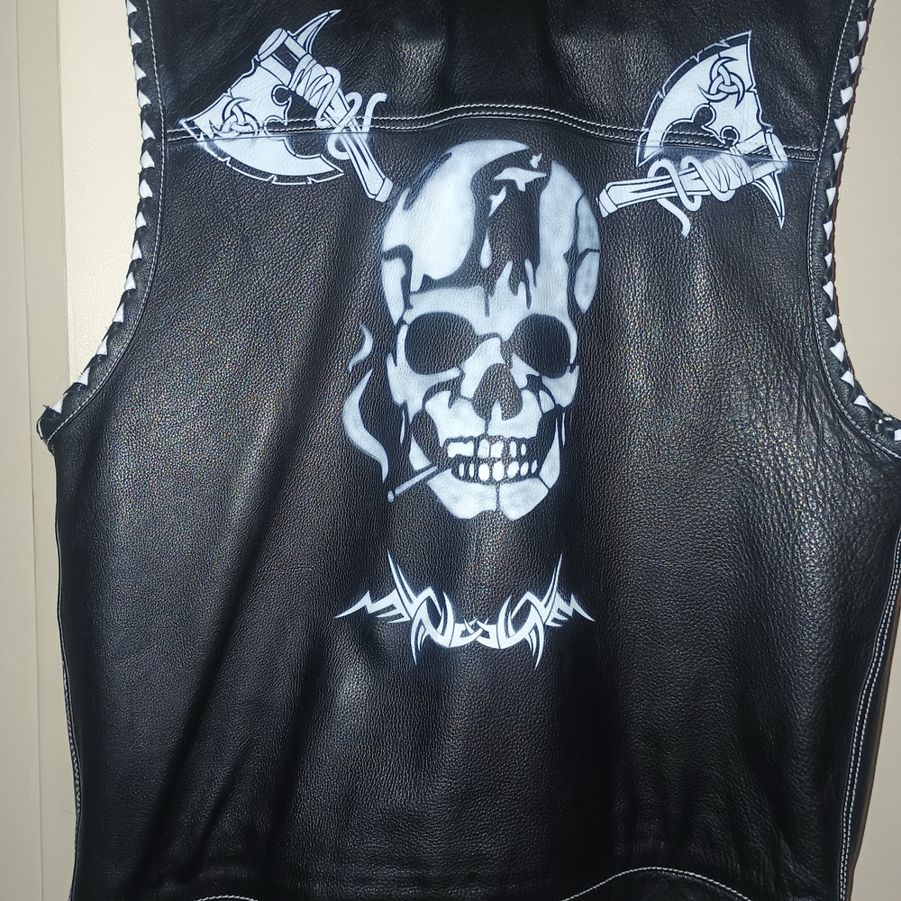 Black Leather Vest with Skull Design